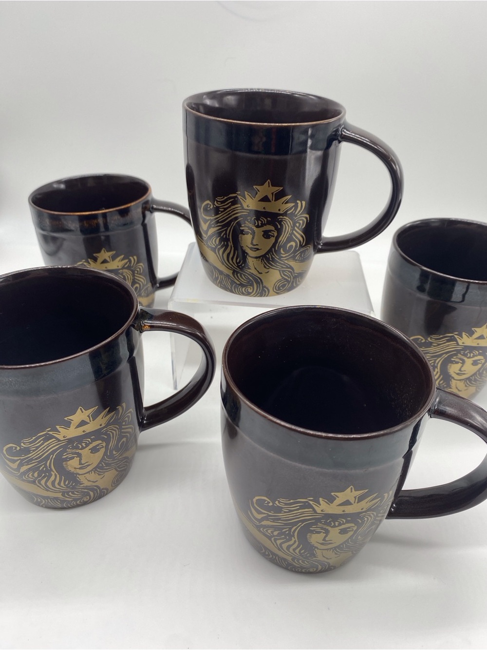Starbucks Black Ceramic Mugs with Gold Siren Design - Set of 5